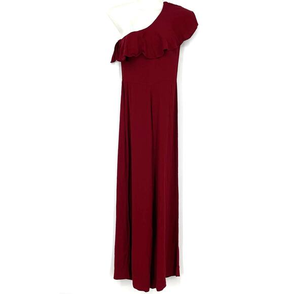 Zara Woman Burgundy Red Jumpsuit Small One Shoulder Ruffle - Picture 8 of 8